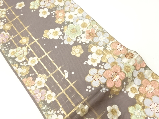 梅模様織出し袋帯